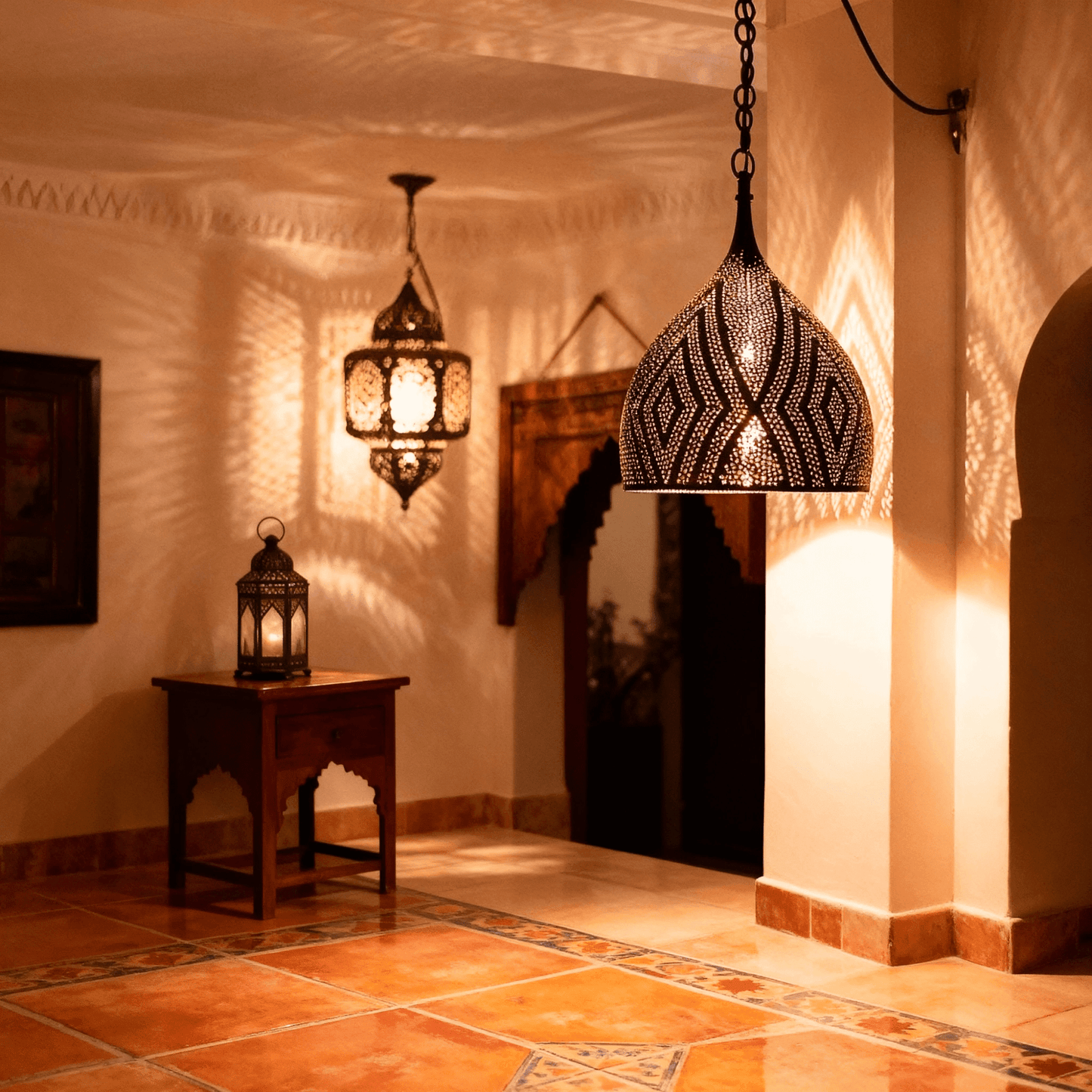 Brass Teardrop Pendant Light – Pierced Moroccan - Style Ceiling Lamp - Brass For Homes -