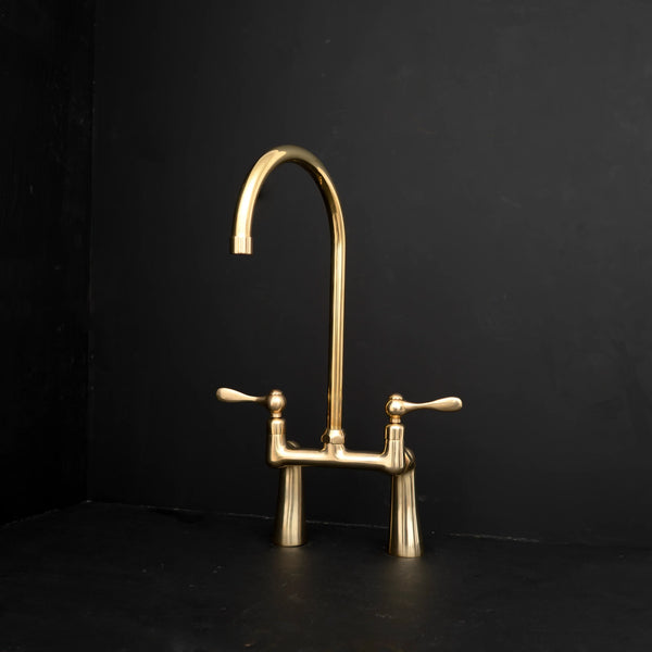 Unlacquered Brass Kitchen Faucet: Everything You Need to Know featuring Unlacquered Brass Bridge Kitchen Faucet – Two Handle