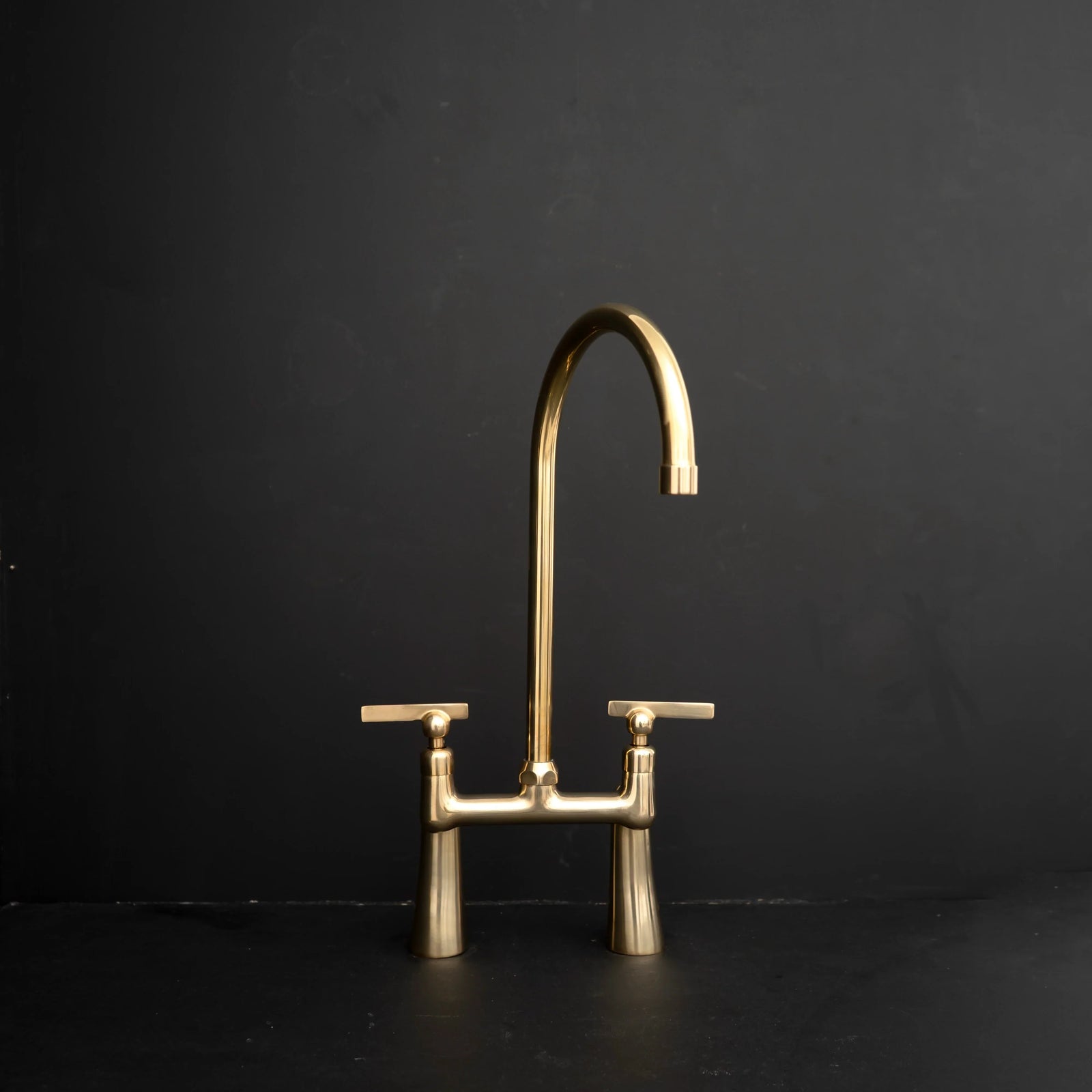 Transitional Kitchens Blending Old and New featuring Golden Arc Unlacquered Brass Bridge Kitchen Faucet