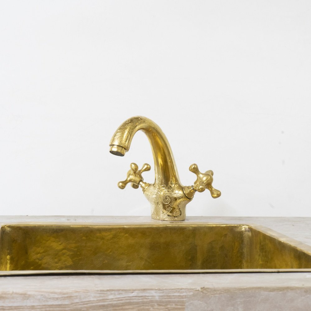 Small Space Living Making Every Fixture Count featuring Unlacquered Brass Single Hole Bathroom Faucet