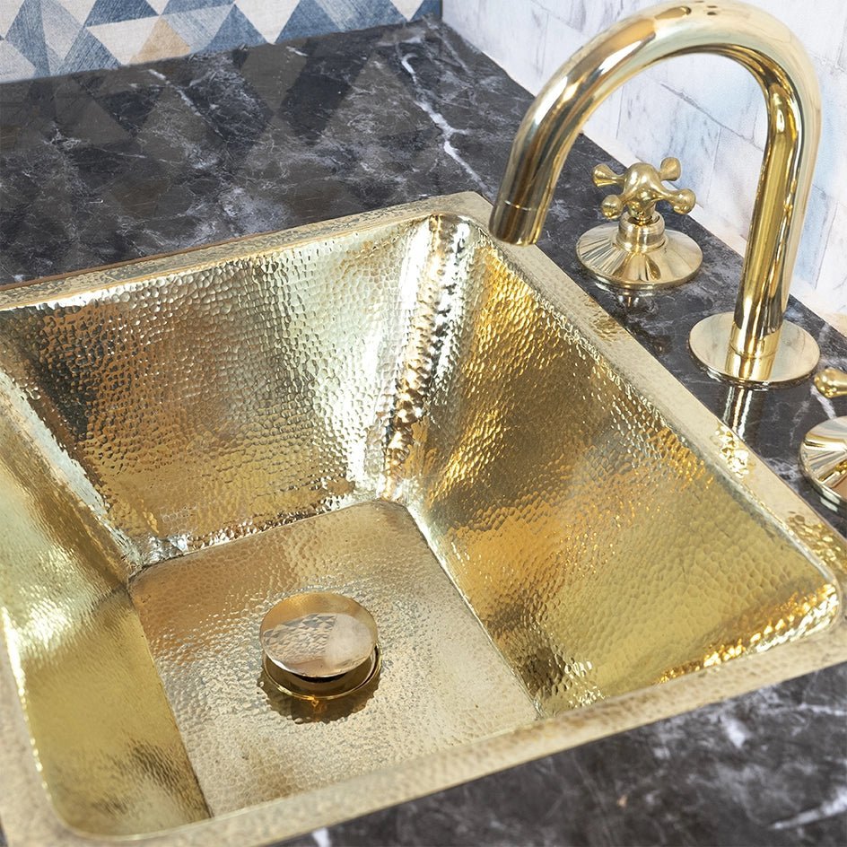 Small Bathroom Design: 15 Ideas That Maximize Space featuring Handcrafted Unlacquered Brass Bathroom Sink