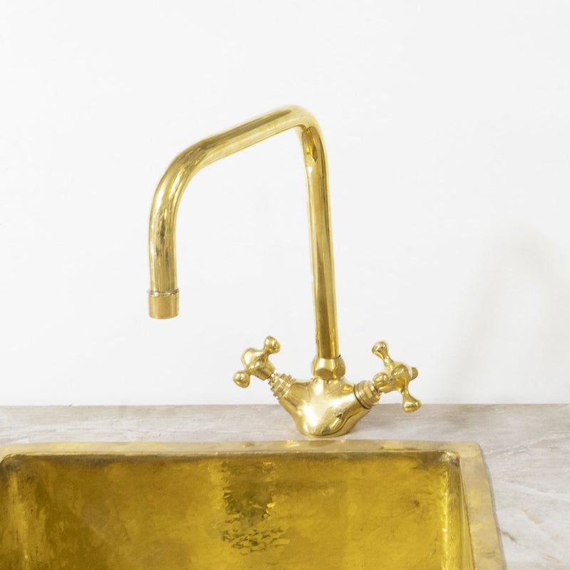 Antique Brass vs Unlacquered Brass Comparison featuring Polished Brass Bathroom Faucet
