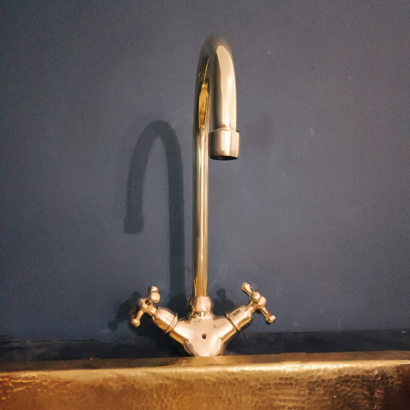 Vessel Sink Faucets: Everything You Need to Know featuring Unlacquered Brass Gooseneck Bathroom Faucet – Vessel Sink