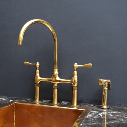 Unpainted Brass 3 Holes Bridge Faucet - Brass For Homes - kitchen - faucets