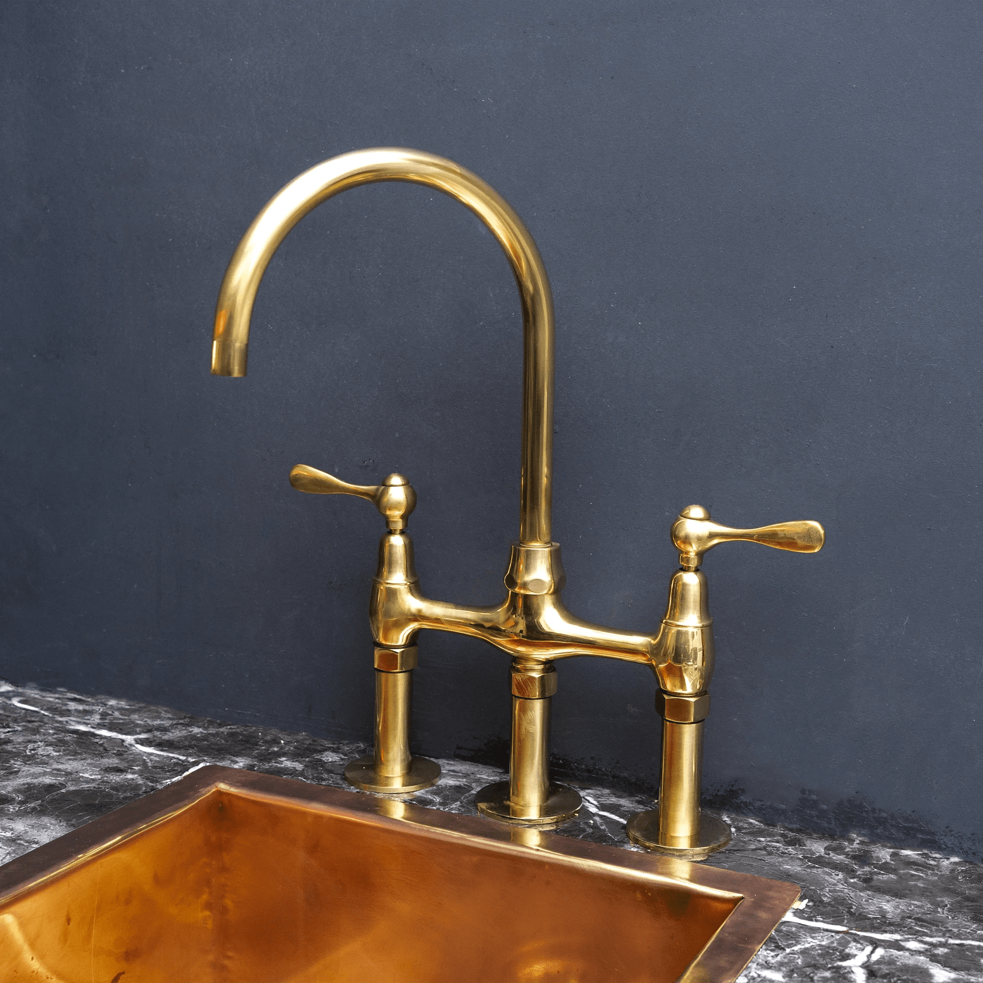 Unpainted Brass 3 Holes Bridge Faucet - Brass For Homes - kitchen - faucets