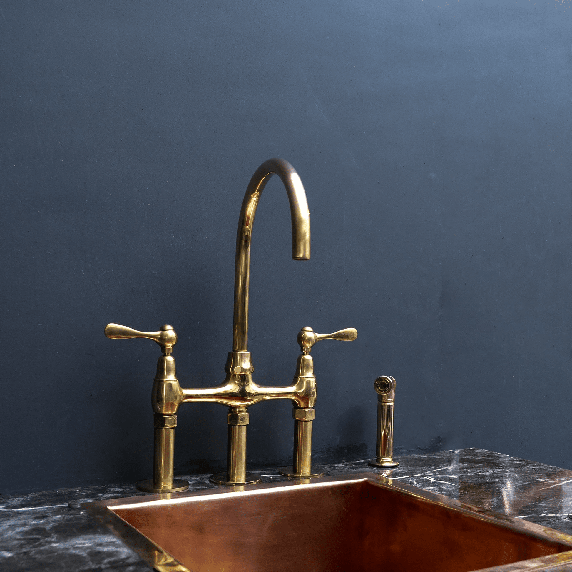 Unpainted Brass 3 Holes Bridge Faucet - Brass For Homes - kitchen - faucets