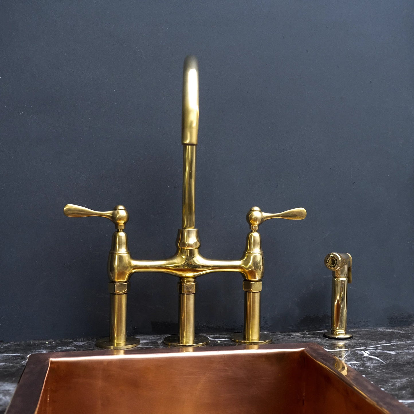 Unpainted Brass 3 Holes Bridge Faucet - Brass For Homes - kitchen - faucets