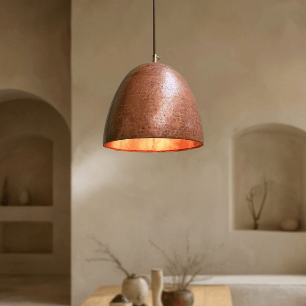 Hammered Copper Dome Pendant Light – Rustic Farmhouse Ceiling Fixture - Brass For Homes - 