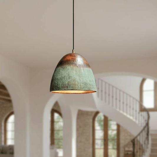 Verdigris Copper Bell Pendant – Green Patina Oxidized Ceiling Fixture - Brass For Homes - 