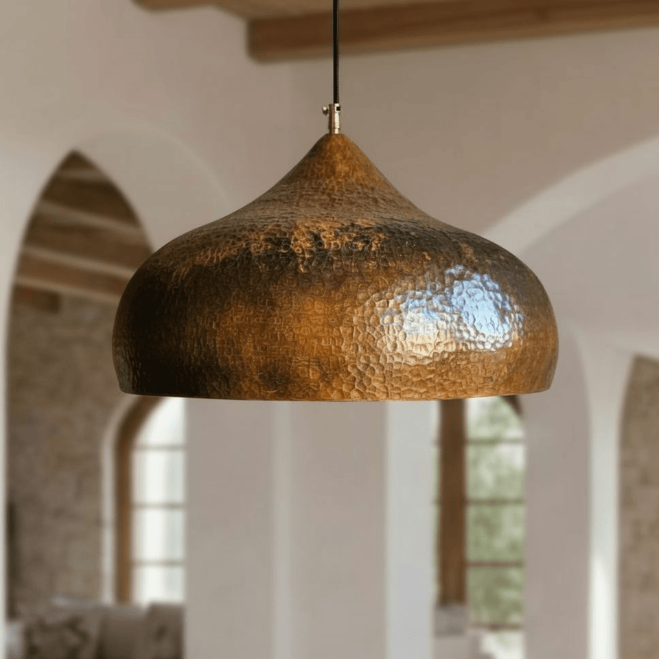 Aged Hammered Copper Pendant – Rustic Dome Light for Farmhouse Kitchens - Brass For Homes - 