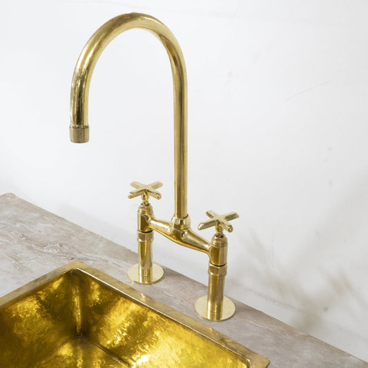 Unlacquered Brass Bridge Kitchen Faucet - Brass For Homes - kitchen - faucets
