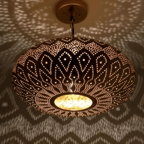 Brass Flush Pendant Light – Lotus Pattern Pierced Ceiling Shadow Fixture Pendant Lighting product photo