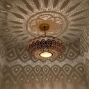Brass Flush Pendant Light – Lotus Pattern Pierced Ceiling Shadow Fixture Pendant Lighting detail view 2