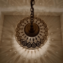 Brass Flush Pendant Light – Lotus Pattern Pierced Ceiling Shadow Fixture Pendant Lighting detail view 4