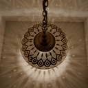 Brass Flush Pendant Light – Lotus Pattern Pierced Ceiling Shadow Fixture - Brass For Homes - 