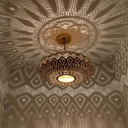 Brass Flush Pendant Light – Lotus Pattern Pierced Ceiling Shadow Fixture - Brass For Homes - 