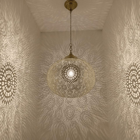 Brass Pendant Light – Boho Hanging Lamp with Intricate Shadow Patterns Pendant Lighting product photo