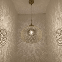 Moroccan brass boho pendant light casting intricate shadow patterns on wall – Brass For Homes