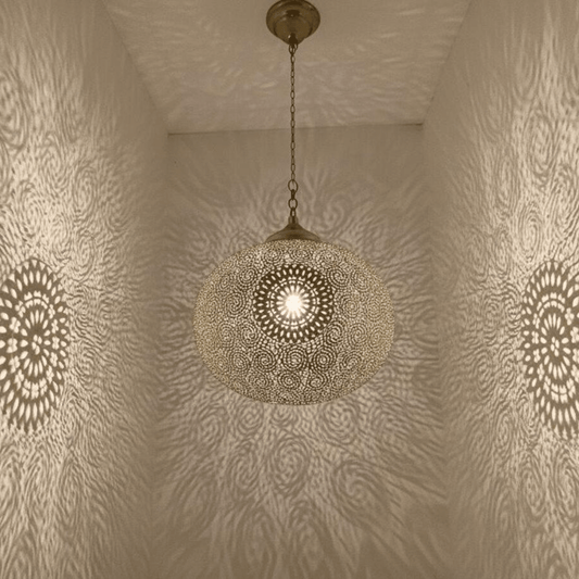 Brass Pendant Light – Boho Hanging Lamp with Intricate Shadow Patterns - Brass For Homes - 