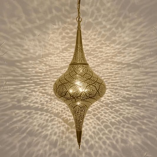 Brass Pierced Pendant Light – Boho Ceiling Fixture with Artistic Shadows - Brass For Homes - 
