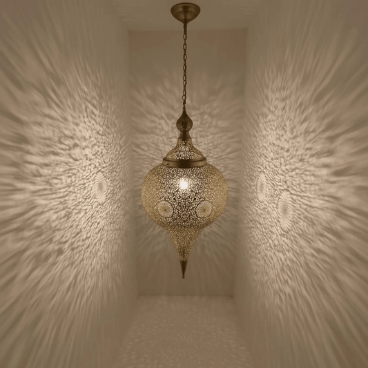 Brass Teardrop Pendant Light – Tall Boho Ceiling Fixture for Living Spaces - Brass For Homes - 