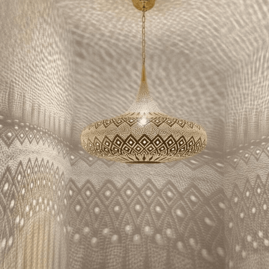 Brass Wide Dome Pendant Light – Boho Ceiling Lamp for Living Spaces - Brass For Homes - 