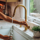 Brass Pull Down Kitchen Faucet kitchen faucet for kitchen sinks, prep sinks, bridge faucet layouts, and farmhouse kitchens - view 3