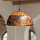 Close-up of oxidized copper dome pendant texture – aged patina farmhouse pendant light – Brass For Homes