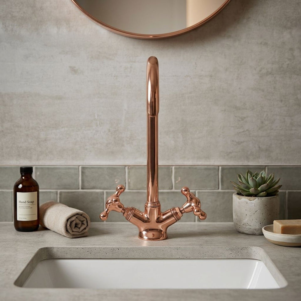 Copper Gooseneck Bathroom Faucet – Solid Brass Basin Tap Bathroom Faucets product photo
