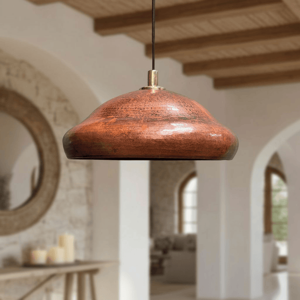 Copper Pendant Light – Rustic Dome Ceiling Fixture for Kitchen Island - Brass For Homes - 