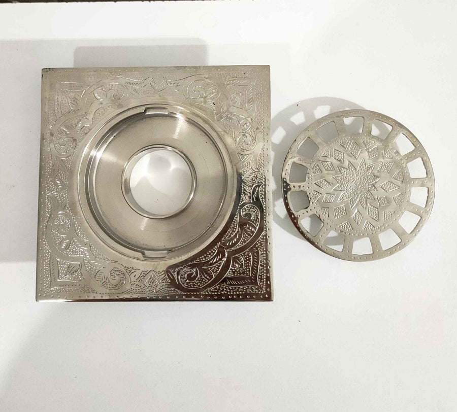 Engraved Silver Floor drain kitchen hardware for cabinets, drawers, sinks, drains, pot rails, and kitchen utility areas - view 1