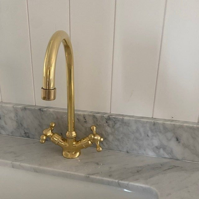 Unlacquered Brass Gooseneck Faucet Kitchen Faucets product photo