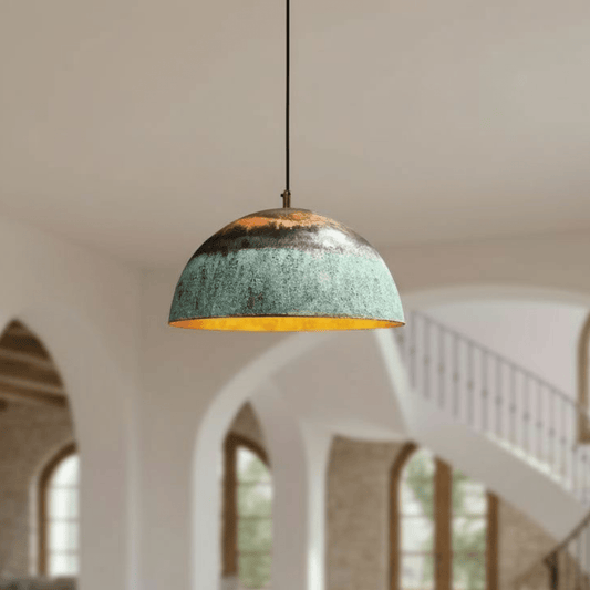 Green Patina Copper Dome Pendant – Oxidized Ceiling Light for Kitchens - Brass For Homes - 