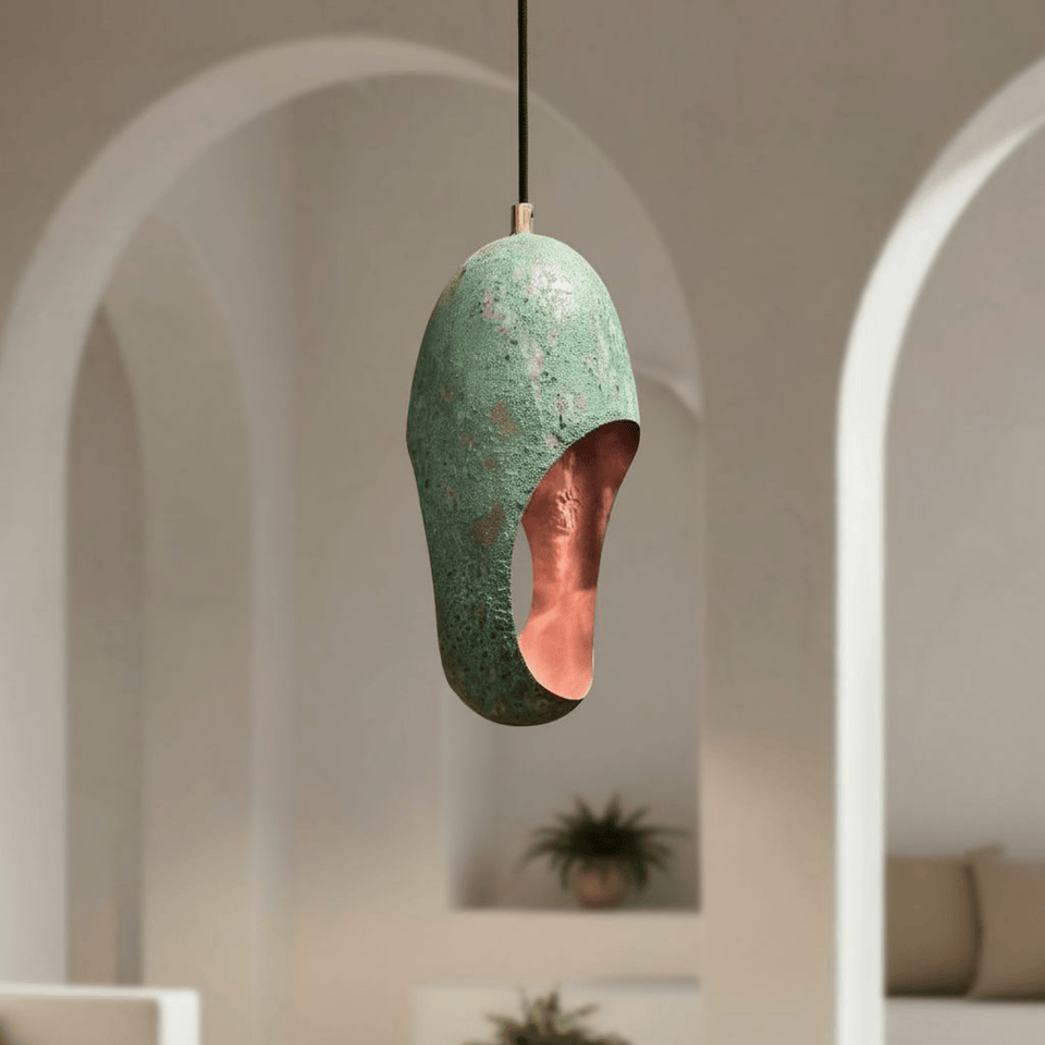 Green Patina Copper Pendant – Cutout Dome Ceiling Light for Rustic Decor Pendant Lighting product photo