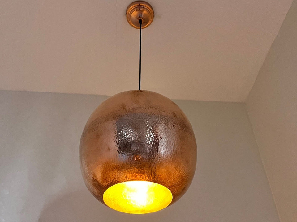 Hammered Copper Ball Pendant Light — Solid Copper Sphere Ceiling Lamp Pendant Lighting product photo