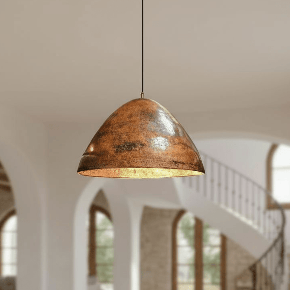 Hammered Copper Dome Pendant – Rustic Ceiling Light for Kitchen Islands - Brass For Homes - 
