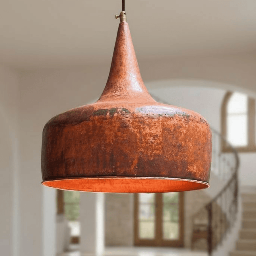 Hammered copper flared dome pendant light – rustic ceiling fixture for kitchen islands – Brass For Homes