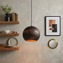 Handcrafted Copper Sphere Pendant Light – Dark Patina Ceiling Lamp Pendant Lighting detail view 4