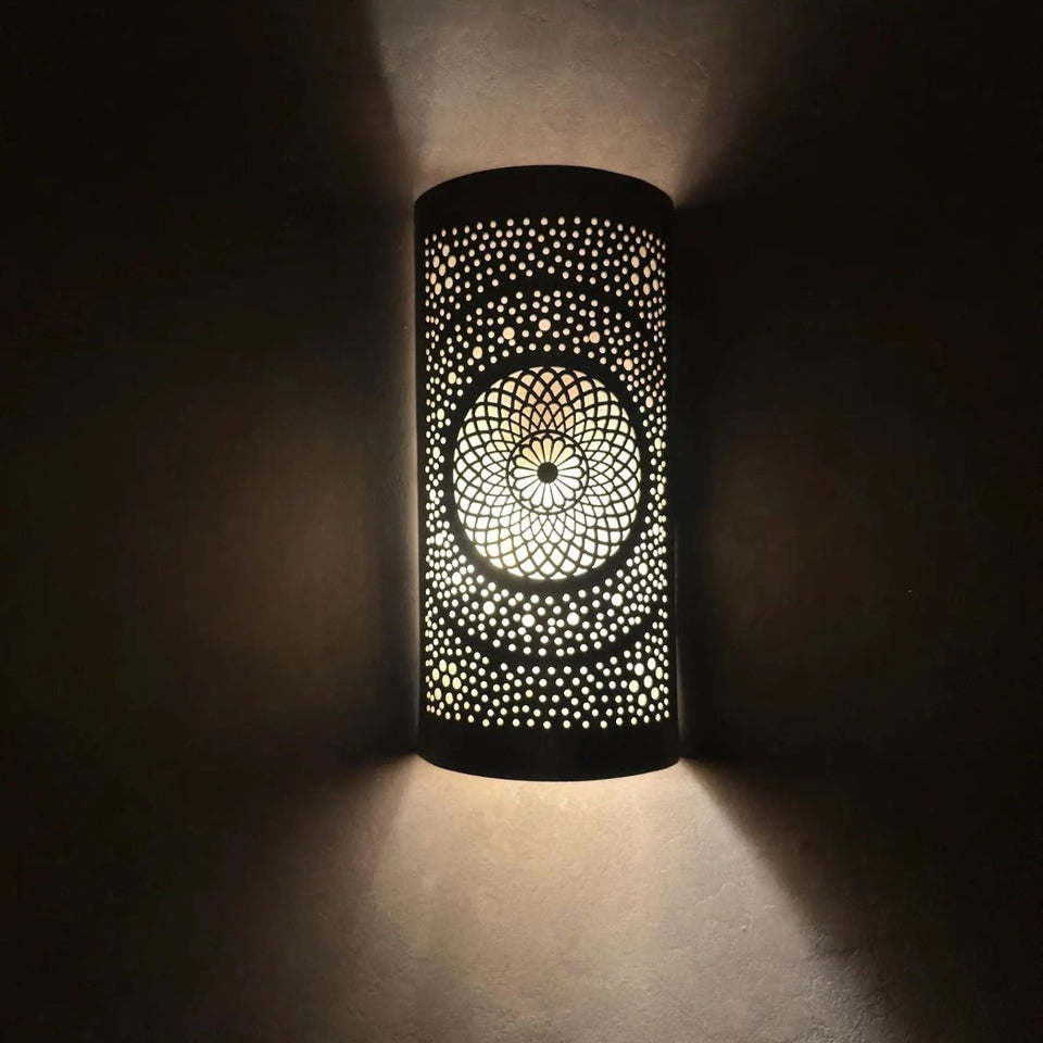 Handcrafted Cylindrical Brass Wall Lamp – Moroccan Filigree Sconce Pendant Lighting product photo