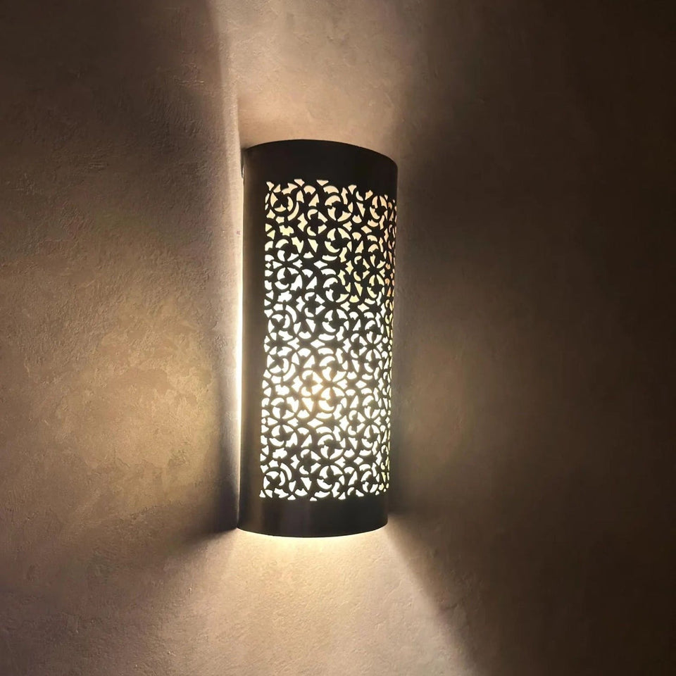 Handcrafted Cylindrical Brass Wall Sconce – Moroccan Filigree Light pendant light for kitchen islands, dining rooms, vanities, and warm artisan interiors - view 1
