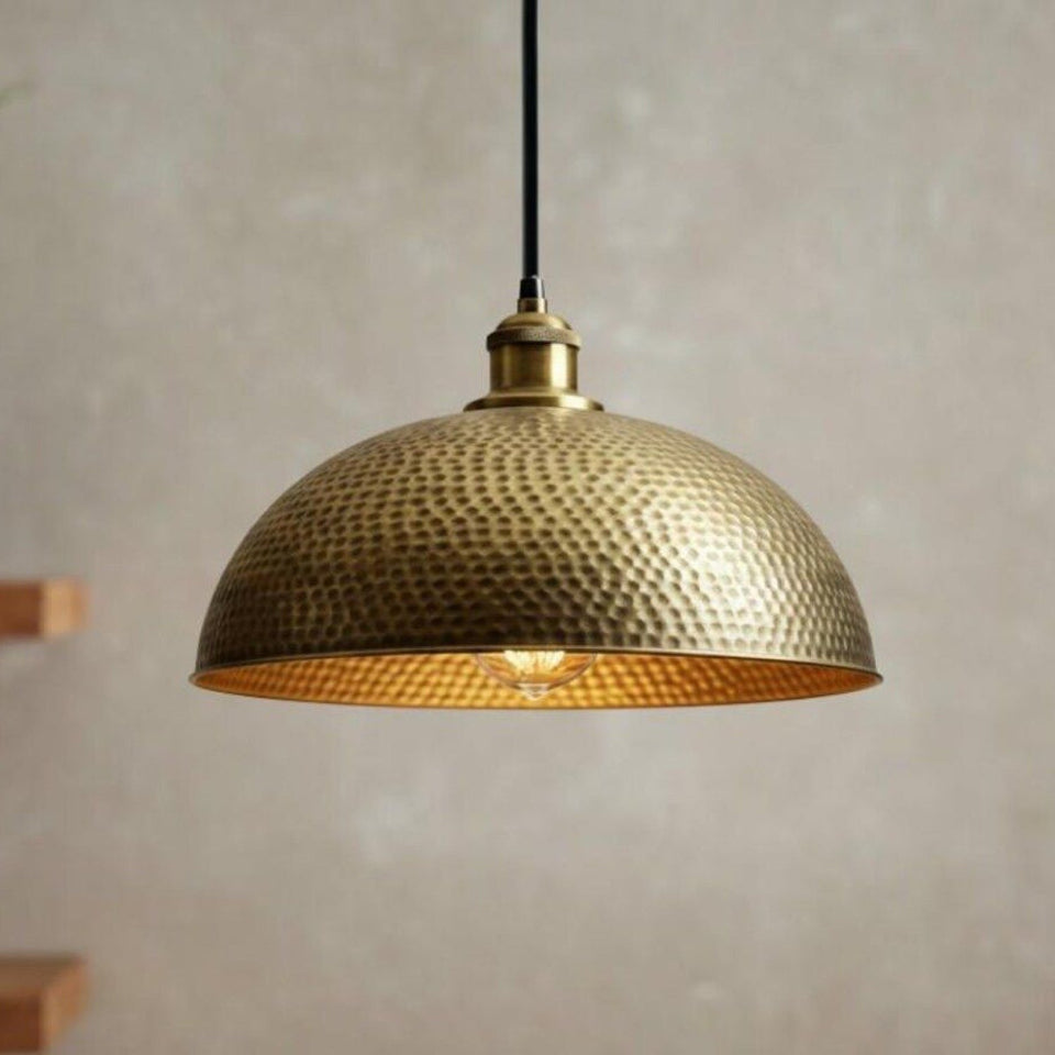 Handcrafted Hammered Brass Pendant Light – Industrial Rustic Ceiling Lamp Pendant Lighting product photo