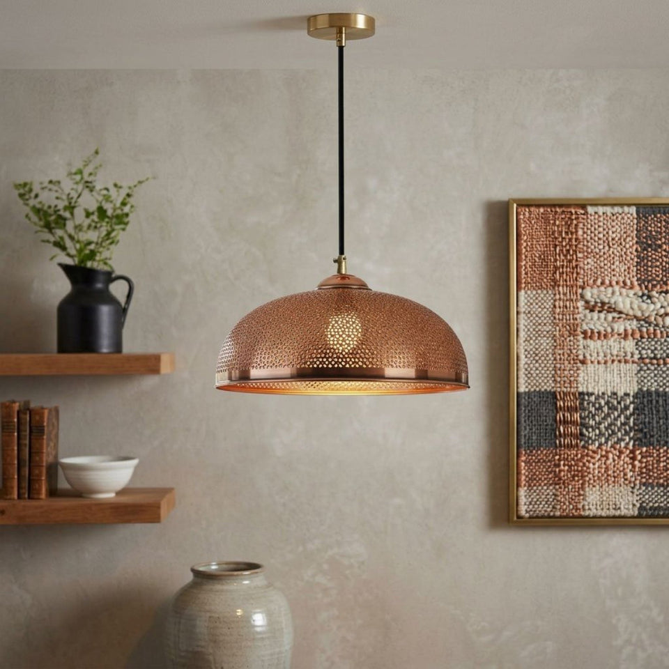 Handcrafted Hammered Copper Dome Pendant Light – Moroccan Ceiling Lamp Pendant Lighting product photo