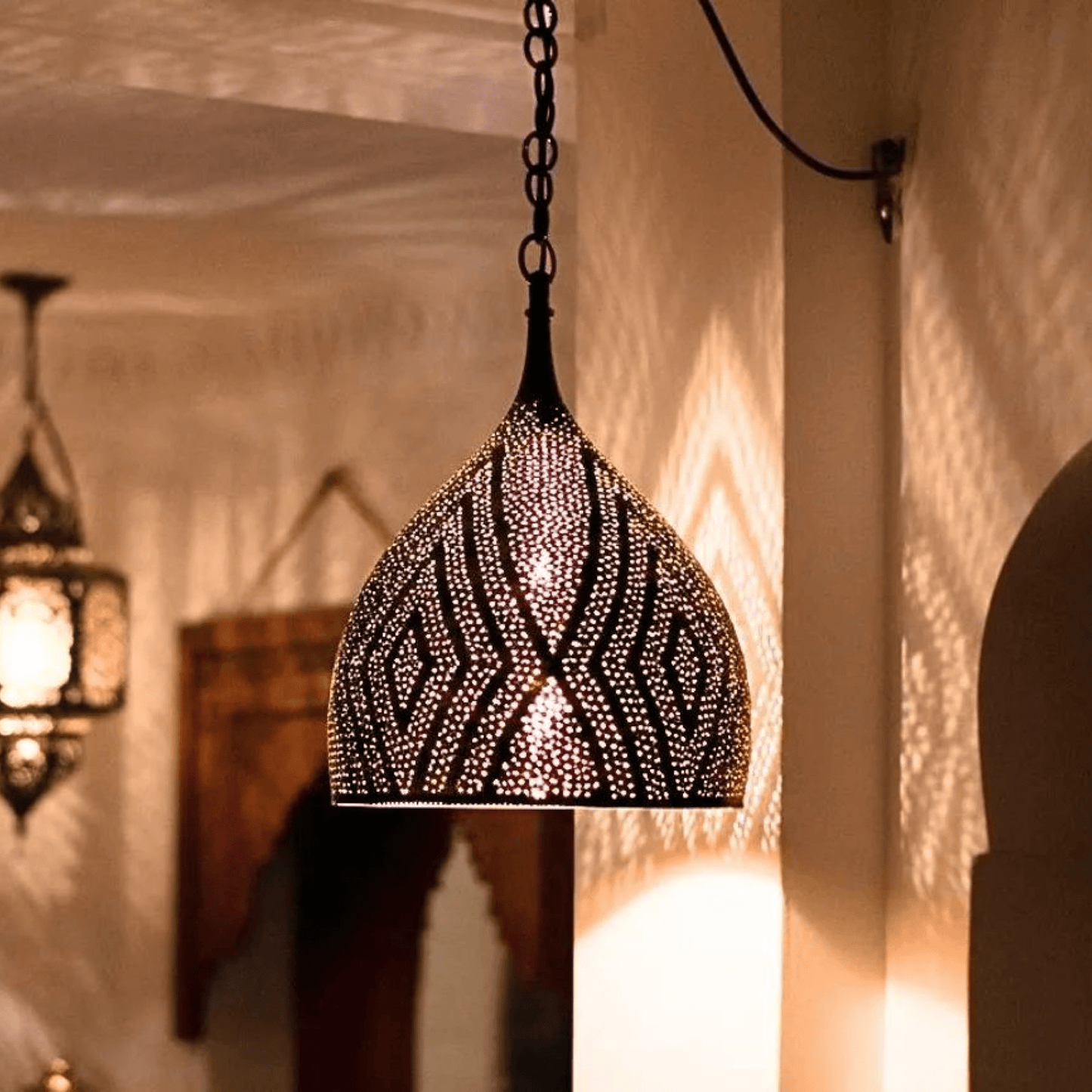 Brass Teardrop Pendant Light – Pierced Moroccan - Style Ceiling Lamp - Brass For Homes - 