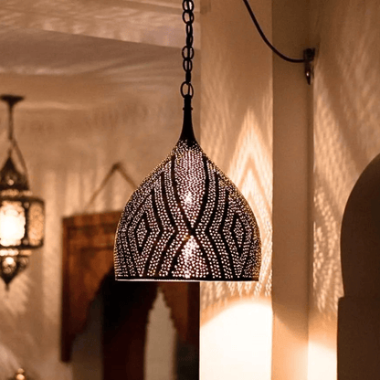 Brass Teardrop Pendant Light – Pierced Moroccan - Style Ceiling Lamp - Brass For Homes - 