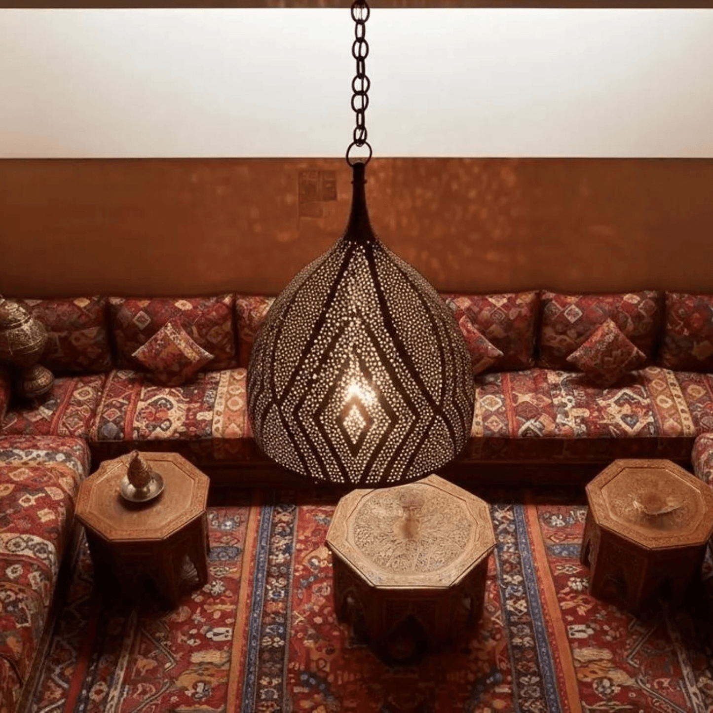 Brass Teardrop Pendant Light – Pierced Moroccan - Style Ceiling Lamp - Brass For Homes - 
