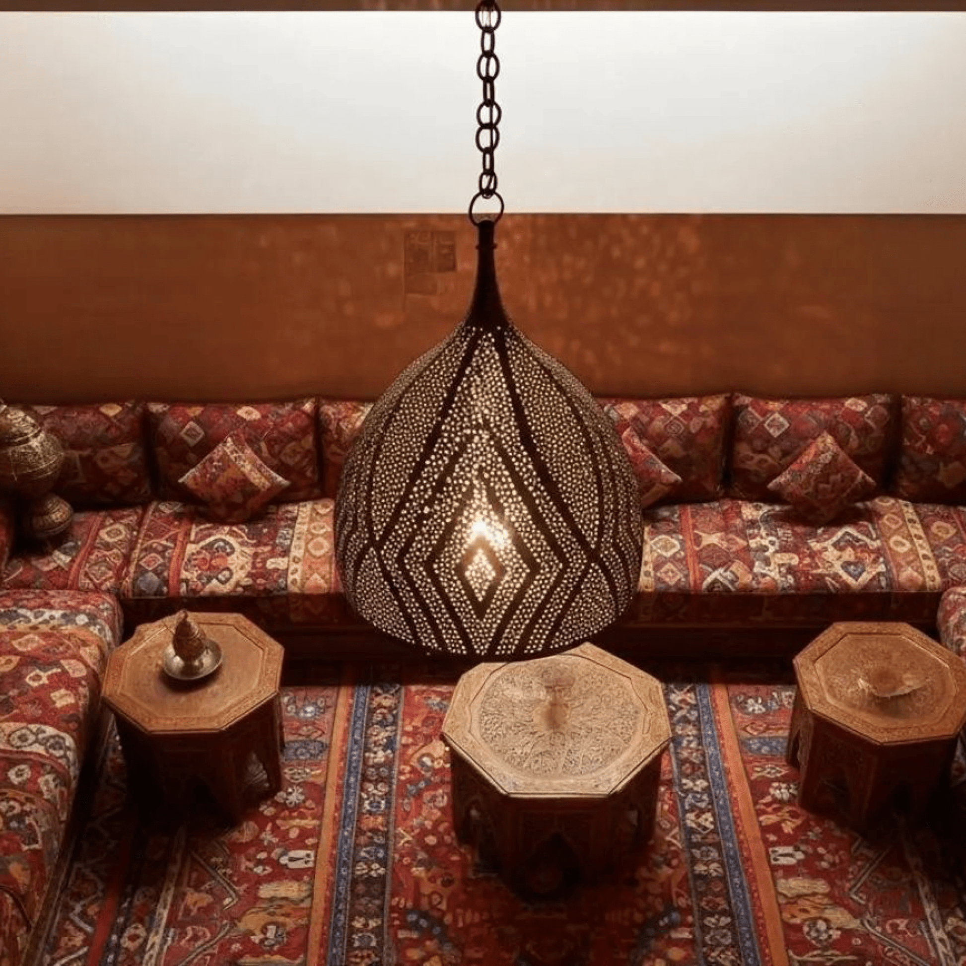 Brass Teardrop Pendant Light – Pierced Moroccan - Style Ceiling Lamp - Brass For Homes - 
