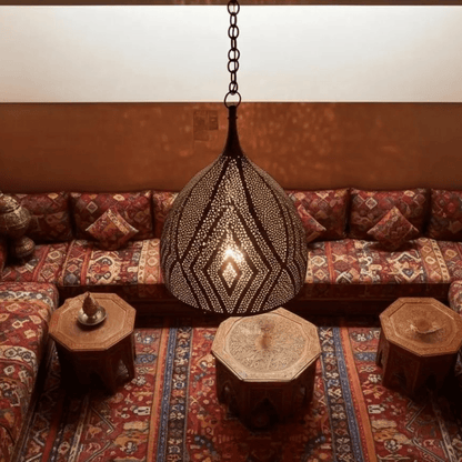 Brass Teardrop Pendant Light – Pierced Moroccan - Style Ceiling Lamp - Brass For Homes - 