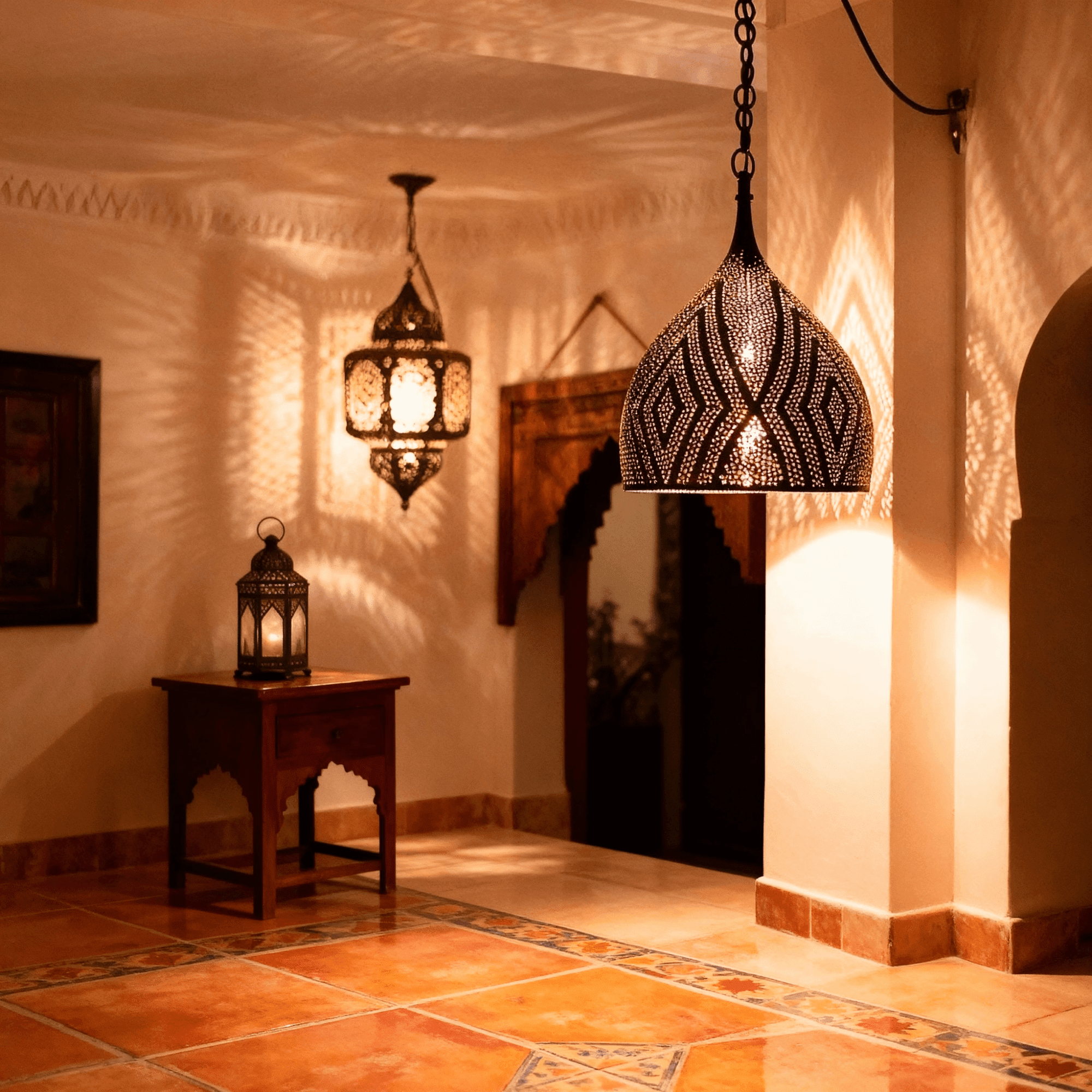 Brass Teardrop Pendant Light – Pierced Moroccan - Style Ceiling Lamp - Brass For Homes - 