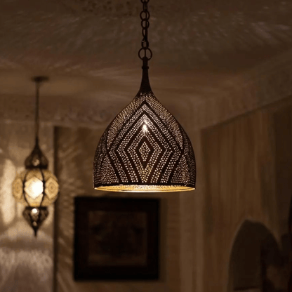 Brass Teardrop Pendant Light – Pierced Moroccan - Style Ceiling Lamp - Brass For Homes - 