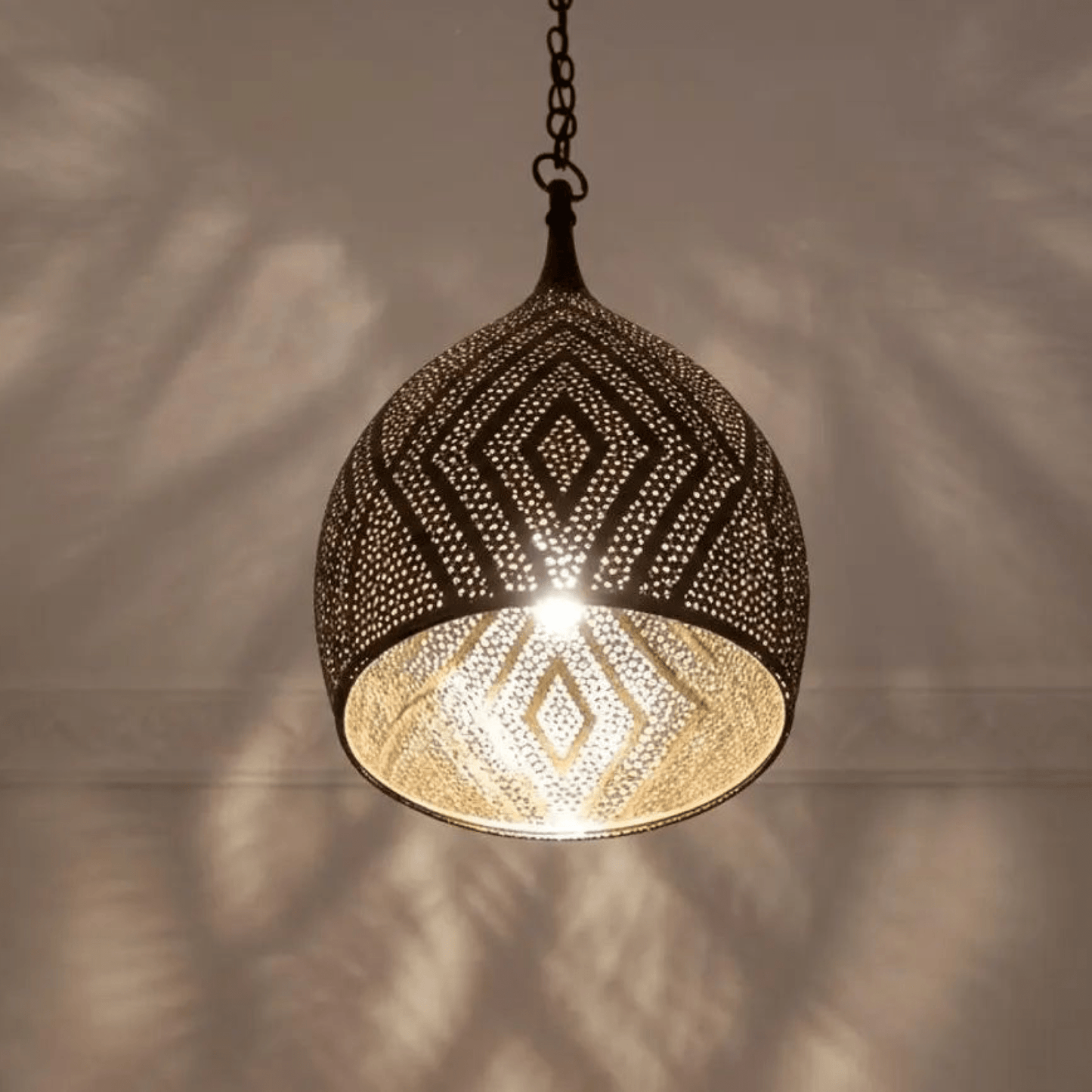 Brass Teardrop Pendant Light – Pierced Moroccan - Style Ceiling Lamp - Brass For Homes - 